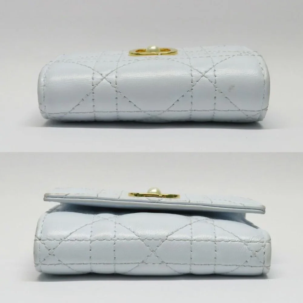 Dior Joli Hibiscus Wallet S3105 Unjb Trifold Wallet Light Blue Leather